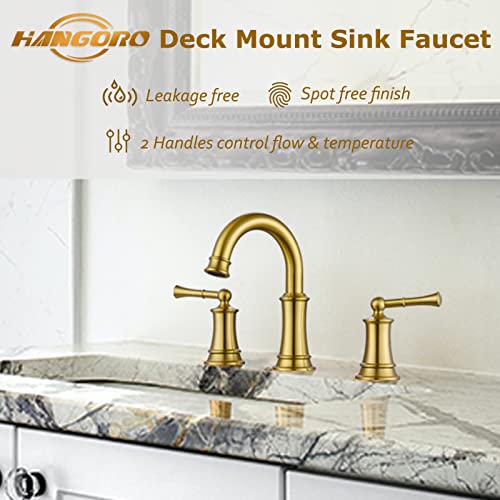 Hangoro Widespread Bathroom Faucet, Brush Gold 2-Handle Faucets For Bathroom Sink, Rough-In Valve & Pop Up Drain Included, Touch On Bathroom Faucets For Vanity, Lavatory, Bathroom(L2304-Bg) #TOP2
