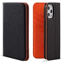 iPhone12 Proケース レザー アイフォン12 プロケース 手帳型 本革 レザー VISOUL スマホケース iPhone 12プロ 手帳ケース カード収納 携帯ケース 全面保護 マグネット 横置きスタンド iphone 12Pro/12対応 6.1インチ シュリンクレザー オレンジ