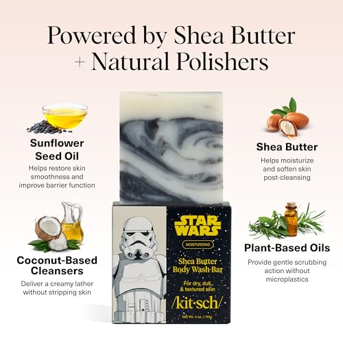 Image of Kitsch Shea Butter Exfoliating Body Wash x Star Wars Stormtrooper Design - Moisturizing Bar Soap & Gentle Soap Bar - Hydrates, Softens & Soothes Skin - Paraben, Silicone & Sulfate-Free - 4 oz