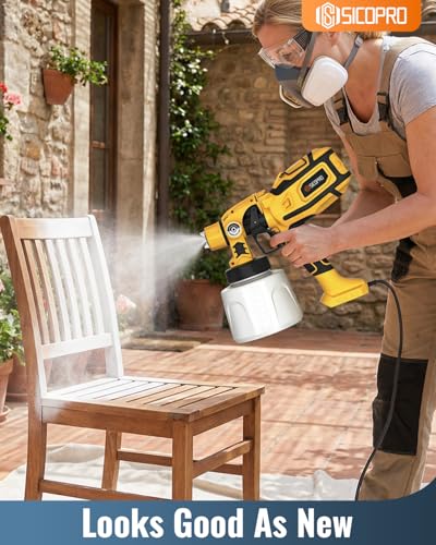 Image of Paint Sprayer, HVLP Paint Sprayer for House Painting,Equipped with LDE Lights Lawn and Garden, Electric Sprayer Gun for Interior Walls, Door, Garden Chairs (Yellow)