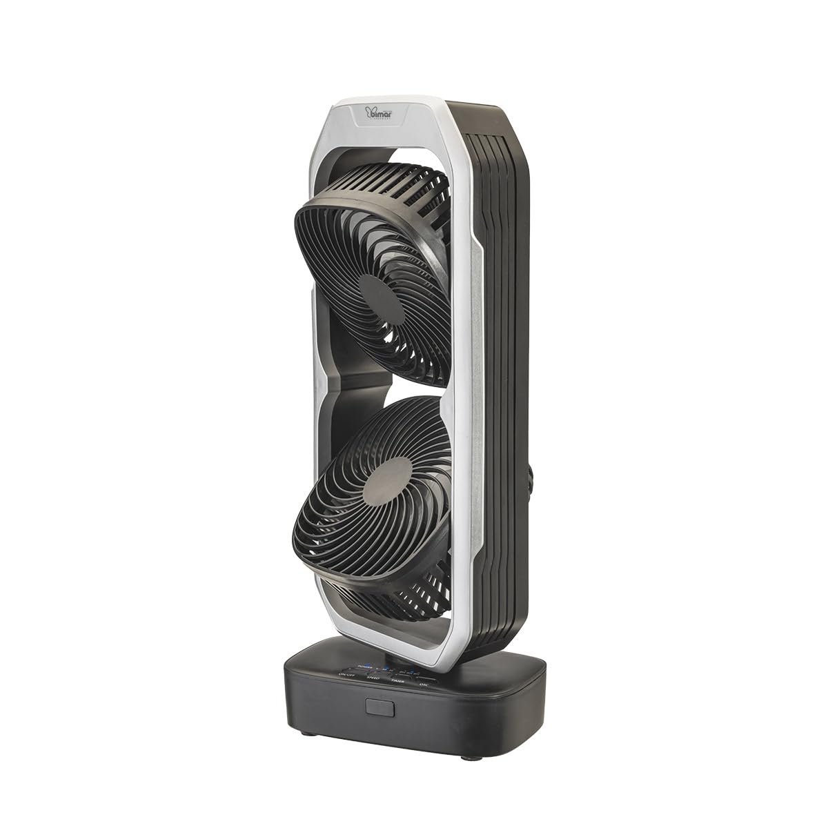 bimar VTR2 Ventilatore portatile, Ventilatore da tavolo, Ventilatore senza filo, Bi-elica, autonomia 6 h½, 3 velocità, Timer 8h, Con telecomando, 2 Ventole orientabili, Cavo USB
