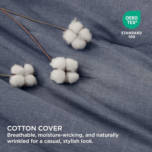 Bedsure COMFORTER SET-WASHED COTTON Comforter Set Queen Size Denim Blue thumb #2