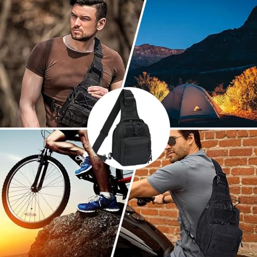 Image of GUSTAVE Sling Bag for Men - Durable Oxford Cloth, 3 Zipper Compartments, Quick Release Shoulder Strap, Multi D-Ring Attachments, Versatile for Hiking, Riding, Commuting, Black