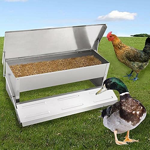 XJYMCOM Auto Chicken Feeder Automatic 5KG Aluminium Chicken Treadle Feeder Automatic Self Opening Ratproof Water Resistant Feeder