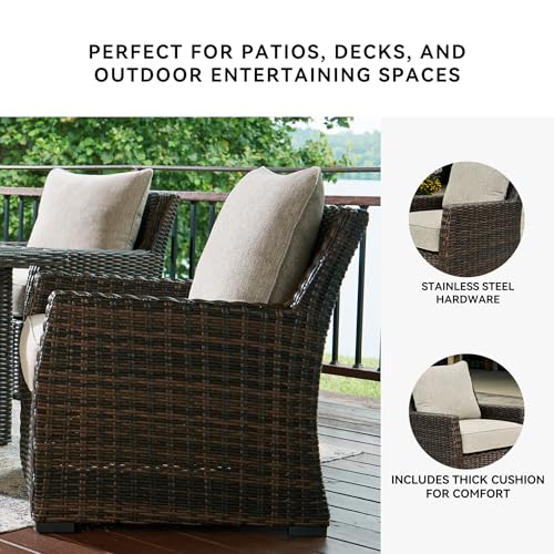 Image of Signature Design by Ashley Brook Ranch Casual Nuvella Weather Resistant Fabric Outdoor Lounge Chair with Cushion, Dark Brown & Beige