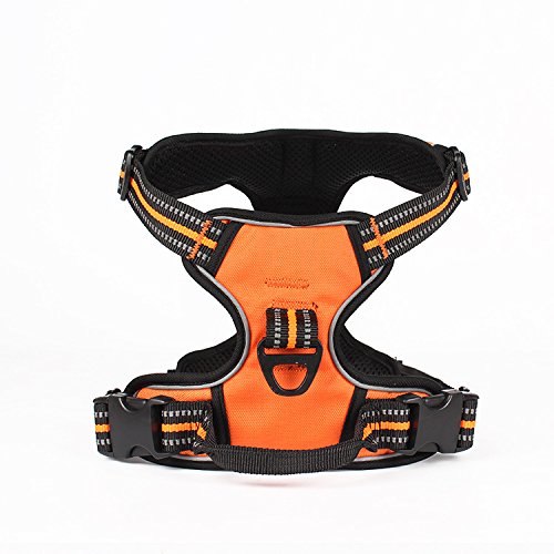 Dog Harness-3M Reflective Outdoor Adventure Pet Vest with Padded Handle and Two Leash Attachments (Large, Orange)