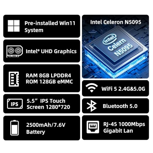Image of HIGOLEPC Mini PC Win 11 PRO, N5095 Mini Computer, 8GB DDR4 128GB EMMC Mini Desktop Computer with IPS Screen, WiFi 5.0, BT5.0, Gigabit Ethernet