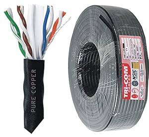 TRI-COM Pure Copper Category 6 w/Strain Relief/Fluke Tested ul/TIA Certified Pure Copper 10/100/1000 Mbps (10 Gigabit) (Heavy Duty LD Coated PVC Outer Jacket for Outdoor) (90 Meter)