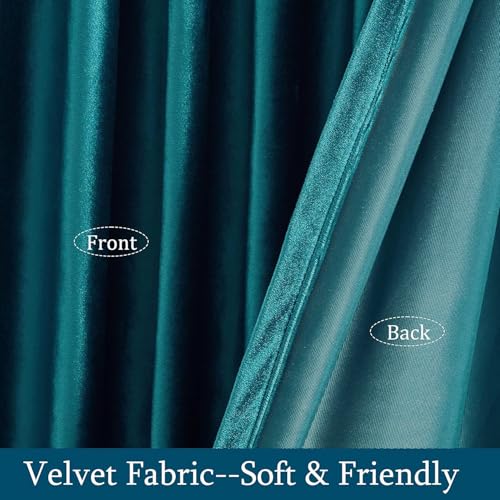 Image of Elegant Teal Velvet Curtains 102 inches for Living Room,Luxury 2 Panels Bluish Green Room Darkening Rod Pocket Back Tab Curtain Thermal Insulated Soundproof Noice Reducing Window Drapes for Bedroom