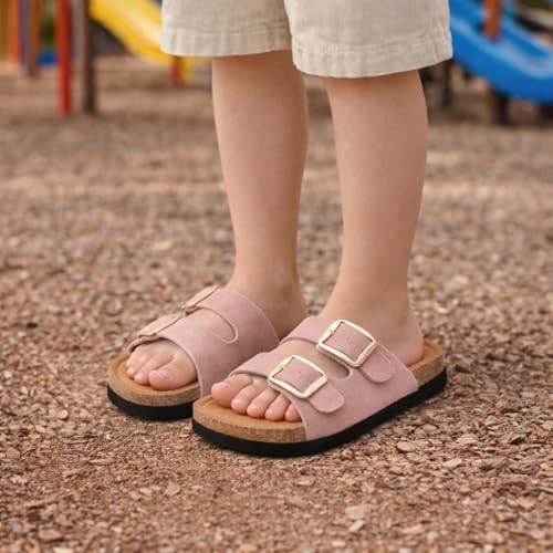 Image of Project Cloud Kids Sandals 100% Genuine Leather - Natural Cork Footbed Non-Slip Slides for Kids - Lightweight Boys & Girls Sandals - Water-Resistant Girls & Boys Sandals