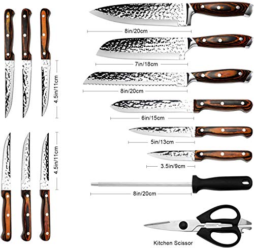 Knife Set, Elegant Life 15-Piece Kitchen Knife Set with Block Wooden, Manual Sharpening for Chef Knife Set, Self Sharpening for Chef Knife Set, Japan Stainless Steel, Boxed Knife Sets