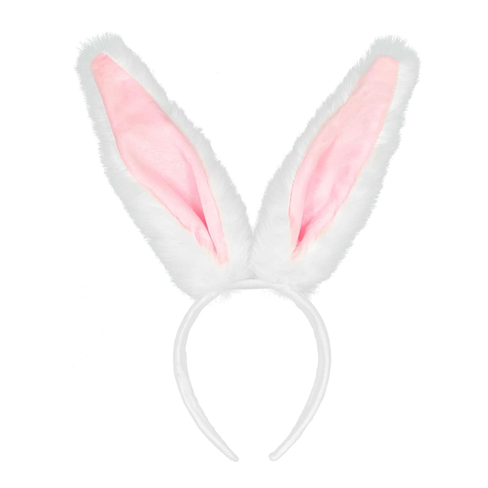 CERCTLA Bunny Ears Headband, Plush Rabbit Ears Hairbands, White And Pink Bunny Headband, Rabbit Folding Ear Headbands for Easter, Halloween, Christmas, Cosplay, Party, Hen Do