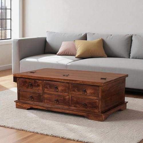 Image of The Attic Leamington Coffee Table, Coffee Table for Living Room, Solid Wood Centre Table, Honey Matte Finish