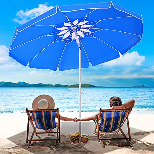 Portable Beach Umbrella for Sand: 7FT Outdoor Umbrella with Anchor Heavy Duty and Adjustable Tilt Pole - UV 50+ Windproof Beach Umbrella with Carry Bag for Beach, Patio, Garden, Sky Blue