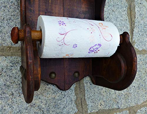 Porta rollos rústico de cocina con estantería superior multiusos 4