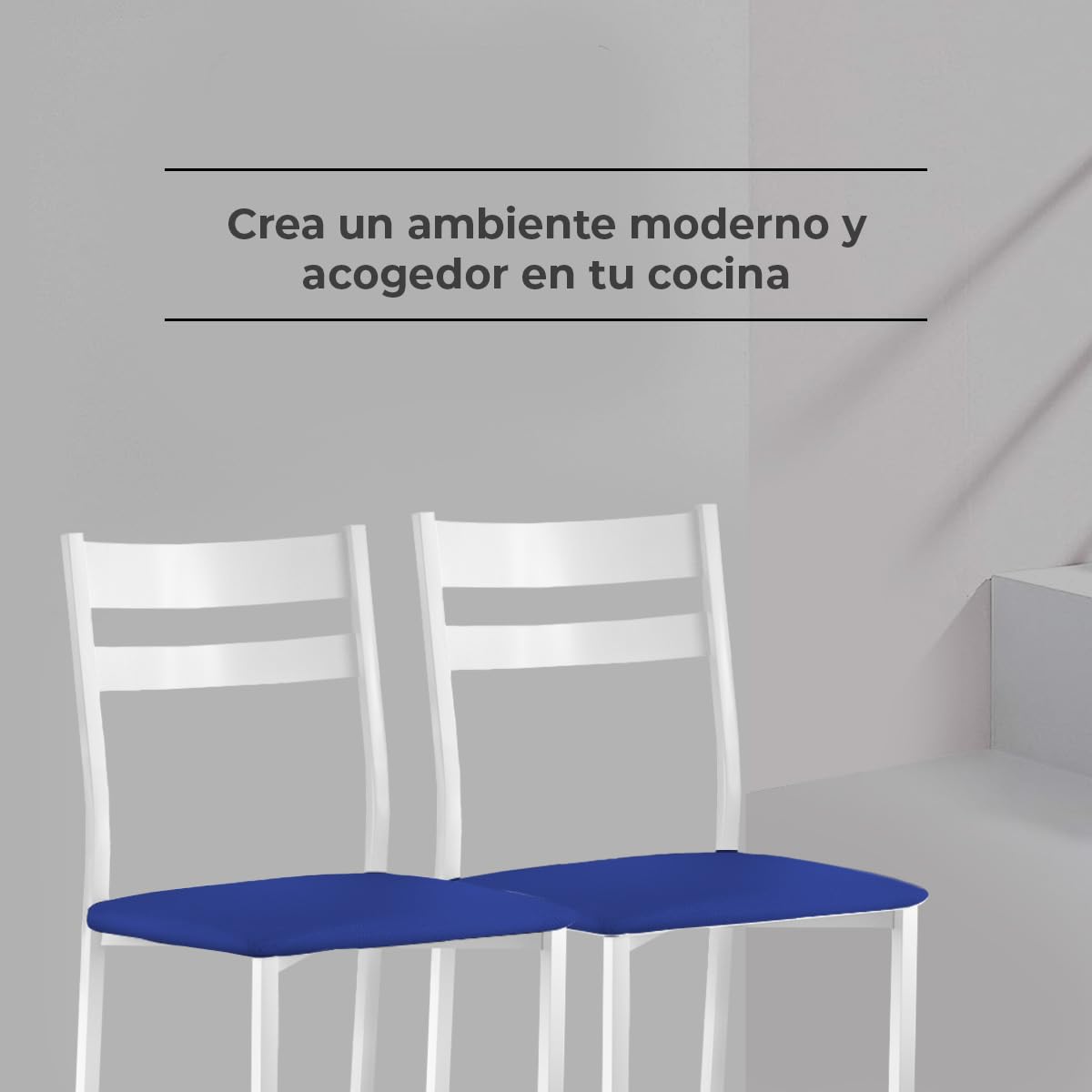 Astimesa - Silla de Comedor o Cocina de Metal Blanca - Asiento Polipiel en Color Azul - 2 Unidades - 38 cm (Ancho) x 45 cm (Alto Asiento) x 85 cm (Alto Total) x 40 cm (Fondo) — view 3