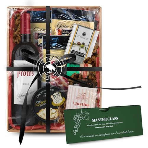 Cestas Navidad. Lote Navidad + Caja Gourmet Regalo Cata De Vino Protos Para Regalar | Regalo Cestas De Navidad Pack Regalo Vino Ribera Del Duero, Lotes De Navidad Con Ibéricos Y Aove | Cofre Regalo