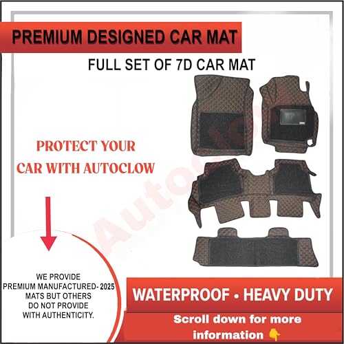Image of Autoclow /Premium 7D Car Mat for Ford Endeavour (Model:2016-2026) || Luxury Leather Dual-Stitch 7D Car Floor Mat Full Set || 100% Waterproof || Color : TAN Stitch-Black Grass (Design-1)