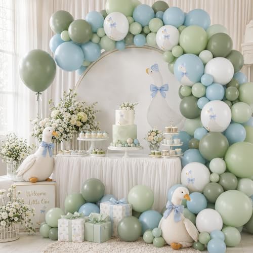 Image of Goose Balloons, 12 Inch Blue Green Goose Print Balloons for Farm Baby Shower Birthday Party Spring Supplies