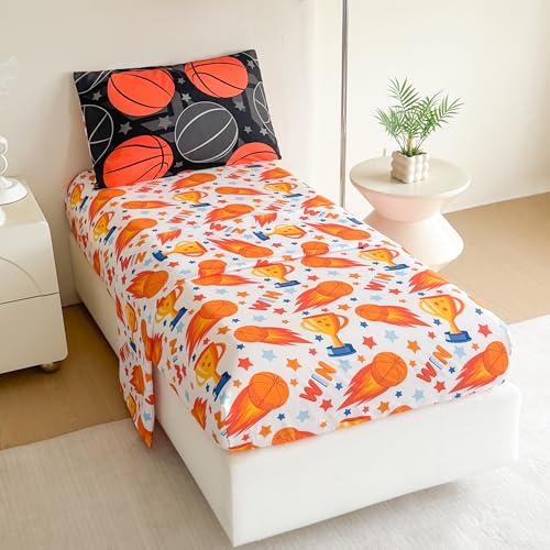 Image of Tailor Shop 4 Pieces Toddler Bedding Basketball Toddler Comforter for Boys Bed in A Bag Includes Quilted Comforter Fitted Sheet Top Sheet and Pillow Case