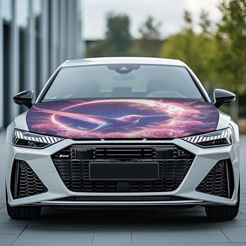 Image of Car Hood Cover,Decoration Print Stylish Car Hood Cover Protector Suitable Most Automotive Sedans Trucks Pickup Sports Cars,Car Accessories Hummingbird Flower Print