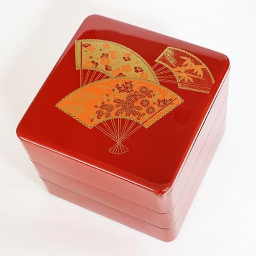 重箱 3段 6.5寸 日本製 扇面松竹梅 朱 越前漆器 三段 国産 お正月 運動会 お花見 おしゃれ 迎春 割れない 耐久 業務用漆器