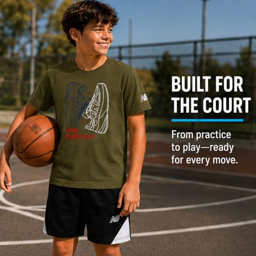 Image of New Balance Boys Athletic Shorts Set - 2 Piece Cotton Blend Jersey Shirt and Active Basketball Shorts for Boys