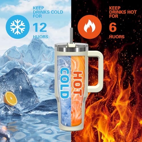 WATERSY 40oz Kaffeebecher to Go Thermobecher Doppelwandiger Edelstahl Vakuum Auslaufsicher Trinkbecher mit Griff und Strohhalm… – Ansicht 2