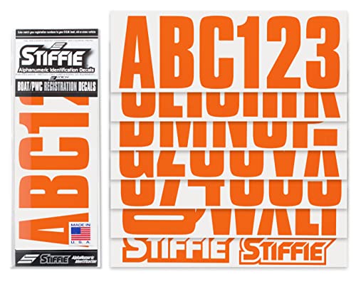 Image of STIFFIE Uniline Orange 3 inch Boat & PWC Registration Decals • Numbers Letters Stickers