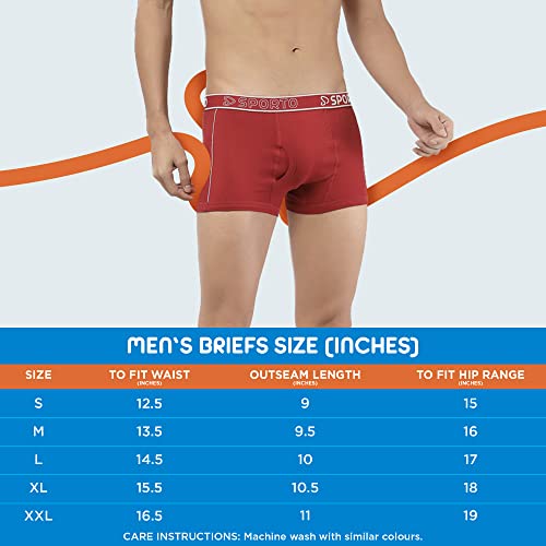 Image of sporto Men's Mid-Rise Super Soft & Comfortable Solid Cotton Square Trunks with No-Fold & No-Pinch Elastic Waistband (Combo Pack)