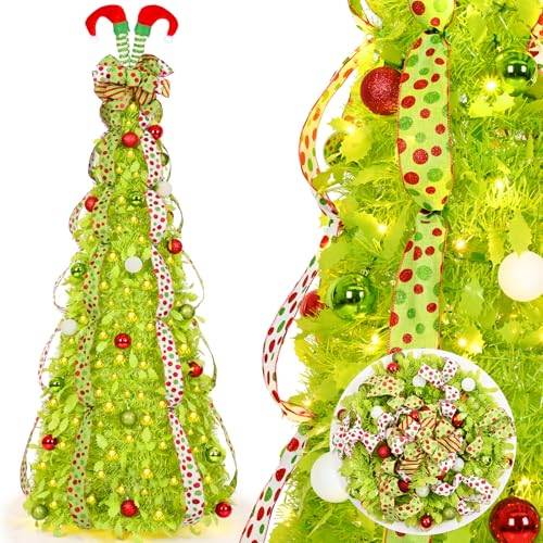 6フィートのポップアップクリスマスツリー、200個のライト付き、ライト付きライト付きクリスマスツリー、風変わりな折りたたみ式クリスマスツリー、1分でセットアップが簡単、ホームオフィス、ホリデー、アウトドア、屋内装飾、グリーン。のサムネイル
