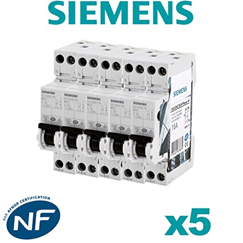SIEMENS - Lot de 5 Disjoncteurs électriques phase + neutre 16A