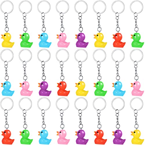 Plastic Duck Keychains Duck Party Favors Cute 3D Key Chains Small Ducky Pendant Accessories for Birthday Party Baby Shower Decorations Gifts Supplies (yellow, 24)