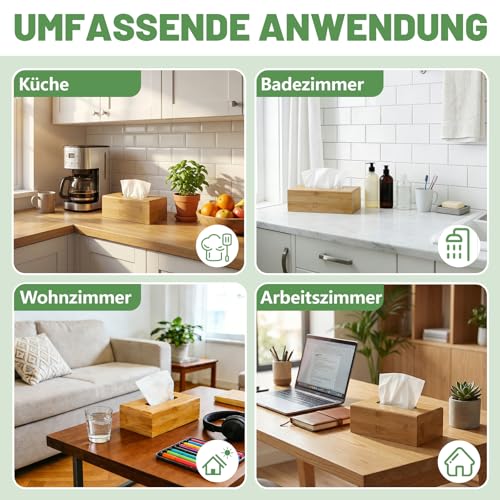 Taschentuchbox, Bambus-Tissuebox-Hülle – Wasserabweisende rechteckige Holz-Tissuebox mit Schiebeboden – 23 x 12 x 8 cm Holz Kosmetiktücher Box (Natürliche Holzfarbe)