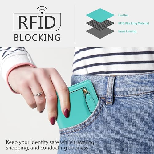 Image of Gostwo Small Wallet for Women, Slim Bifold Credit Card Holder, Compact RFID Blocking Cash Wallet, Billfolds Thin Leather Zipper Pocket, Mini Wallet Gift for Ladies Teen Girls Travel with ID Window