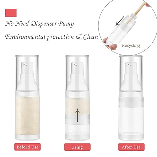Miniatura 5 de Botella de bomba sin aire estéril de 0.7 fl oz con embudo fácil de transportar y llenar botellas de loción mate para viajes