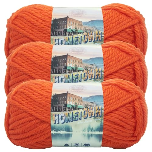 Image of Lion Brand Yarn Hometown Yarn, Super-Bulky Yarn for Knitting, Crocheting, and Crafting, 3 Pack, Syracuse Orange | Super Bulky Acrylic Fiber for Warm Crochet Blankets, Knit Winter Hats, Chunky Cardigans, Soft Scarves, Weaving