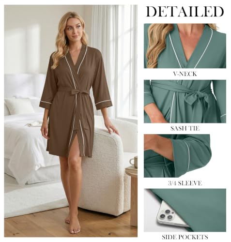 Image of PrinStory Womens Robe Knee Length Soft Knit Bathrobe S-2XL