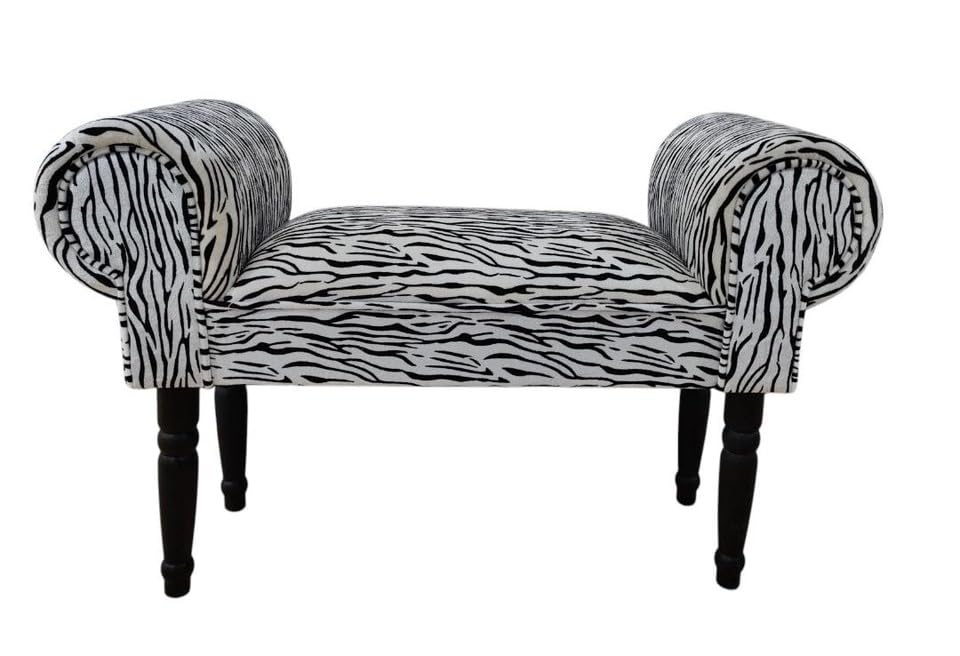 Durable & Stylish Velvet Window Seat Bed End Chaise Lounge - Crushed Velvet Fabric, Solid Wood Feet, Padded Armrests, Sponge Padded Seat, Perfect for Bedroom or Living Room (White Tiger Art Design)
