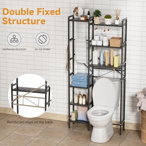 Image of 1 Set Over The Toilet Storage, 3-Tier Bathroom Laundry Storage Rack Space-Saving Organizer Household Supplies (Black-M)