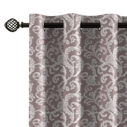 Image of LINENWALAS Printed Blackout Curtains for 7 Feet Door | Set of 2 | Printed Drapes | Thermal Insulated, Room Darkening Panels with Grommet Hanging for Living Room (Taupe Vines)