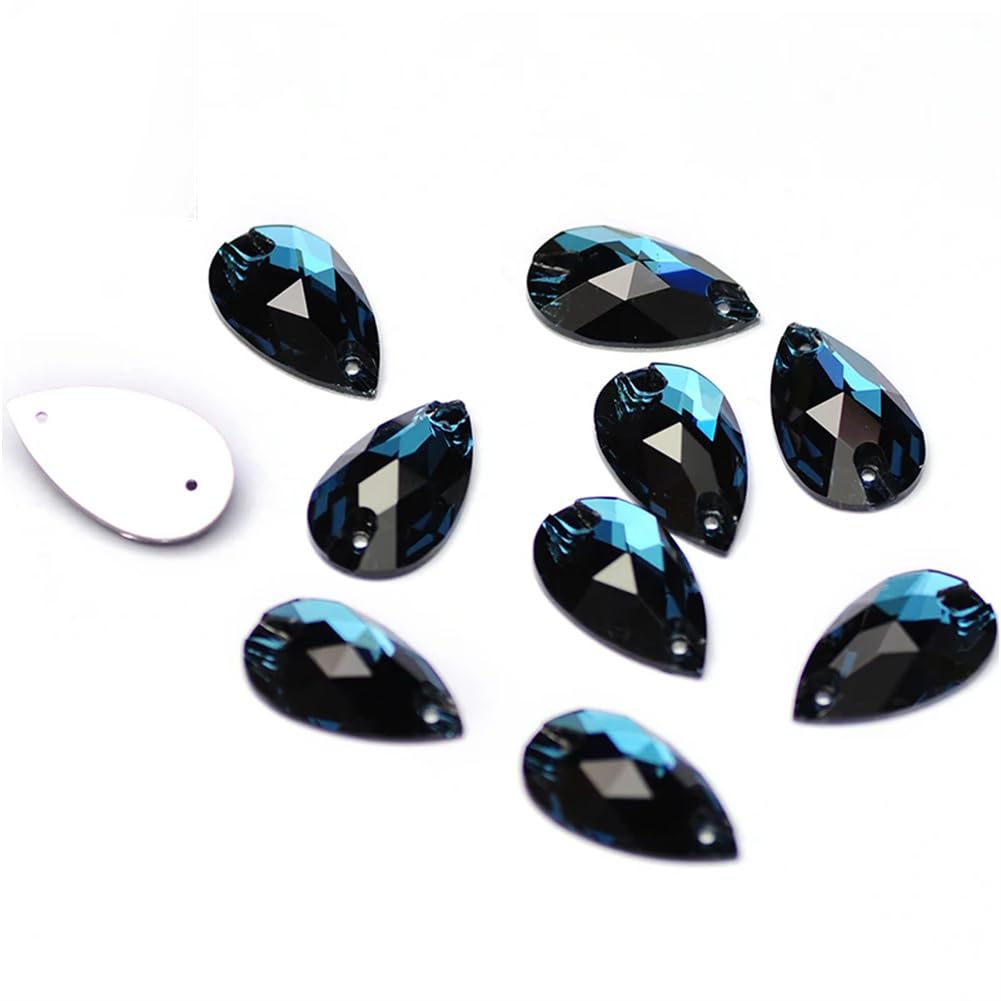 Teardrop Sew On Rhinestone Flatback Crystal Glass Strass Sewing Stones for Clothes Decoration Montana 17x28mm 24Pcs