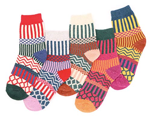 Cindy & Wendy 5 Pack Womens Warm Socks Vintage Thick Knit Winter Cabin Cozy Fuzzy Crew Socks for Women Gifts