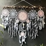 5 Pack Moon Phase Dreamcatcher Set Boho Wall Decor for Witchy Gifts,Macrame Decor with Feathers Hanging for Home, Bedroom, Living Room (Flower Color)