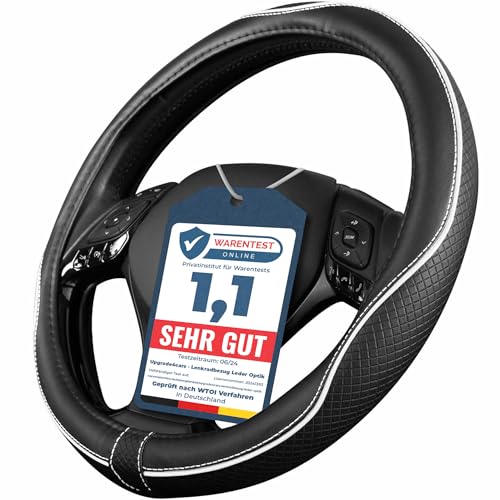 Upgrade4cars Lenkradbezug Weiß Schwarz in Leder-Optik | Lenkradhülle Universal 37-38 cm für Sommer & Winter | Autozubehör Innenraum Geschenk-Ideen | Geschenke für Frauen und Männer