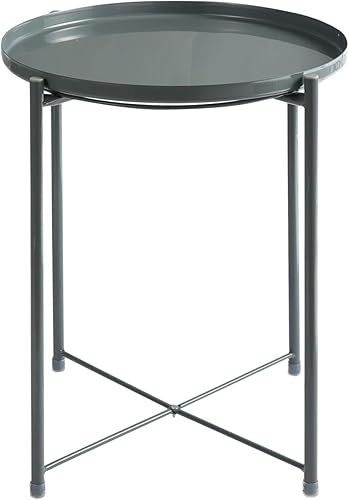 Hollyhome - Mesa auxiliar de charola de metal, para sofá, mesa pequeña redonda, anticorrosión e impermeable para exteriores e interiores, mesa para