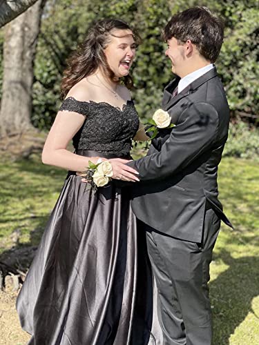 Clothfun Women's Off Shoulder Lace Prom Dress 2 Piece Long Ball Gown Formal Party Gowns with Pockets CY026 - Image 5