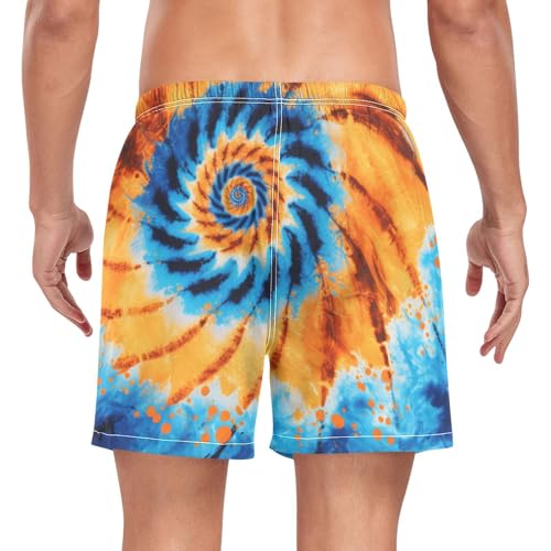 Mens Swim Trunks with Liner, Tie Dye Orange Blue Cool Quick Dry Beach Swim Shorts, Swimwear Bathing Suits S2