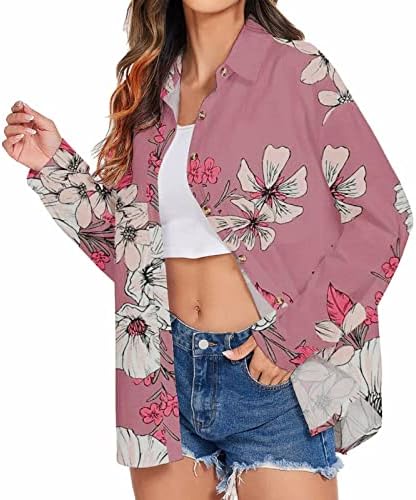 Women Fall Buttons Down Jacket Coat Lightweight Long Sleeve Shirt Casual Printed Tops Tees