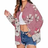 Women Fall Buttons Down Jacket Coat Lightweight Long Sleeve Shirt Casual Printed Tops Tees
